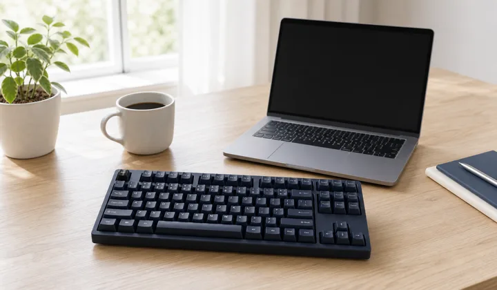 在宅ワーク用の明るいデスクとUS配列キーボード